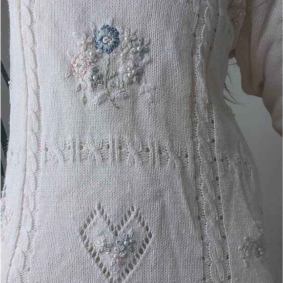 Vintage Cottagecore Sweater Dress Mini Hearts Flowers Embroidered 80s 90s Spring - Picture 5 of 6